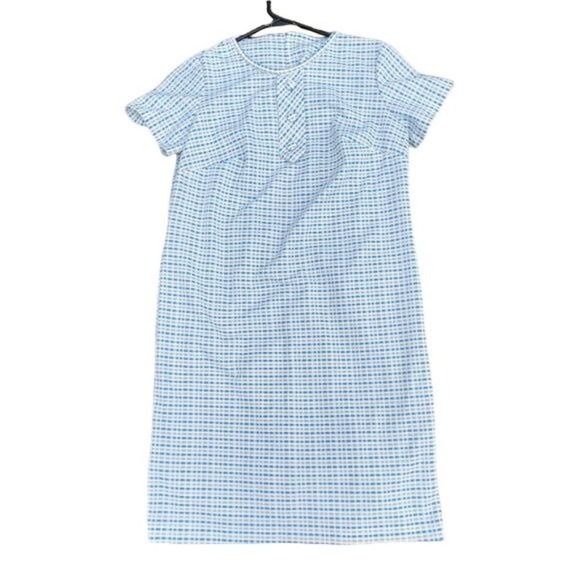 Vintage Dresses & Skirts - Vintage 60s Shift Dress Short Sleeves Handmade Back Zip White Squares Sz Large